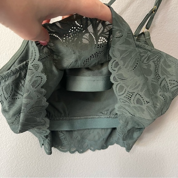 Aerie NWOT Sage Green Lace Coquette Strappy Bralette Size Large - Picture 5 of 7